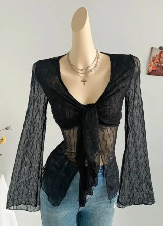 Blusa Shein negra M encaje transparente