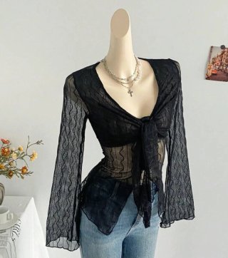 Blusa Shein negra M encaje transparente