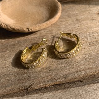Pendientes Aro Dorados con Cristales Brillantes