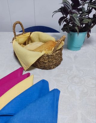 Guarda-servilletas lino bordado bielorruso+6 serv.
