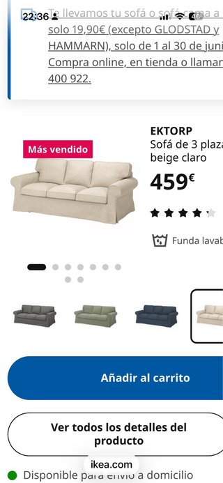 Sofá 3 plazas Ektorp Ikea Beige ESTA EN BENIDORM