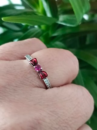 Anillo Pandora Lazo Rojo y Plata talla 54