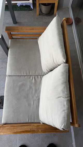 Conjunto Terraza Madera y Tela Beige