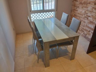 Mueble salón TV, 2 mesas, sofá y 4 sillas