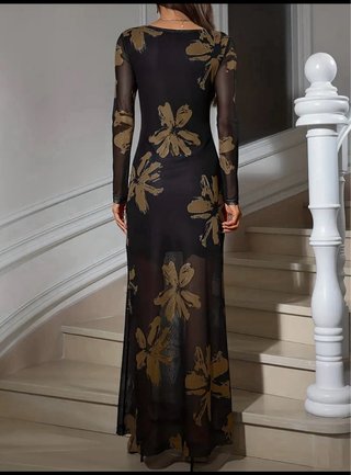 Vestido largo estampado floral negro/marrón Talla