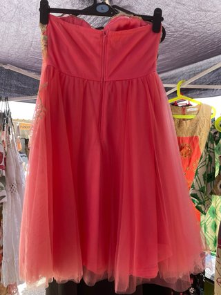 Vestido de fiesta palabra de honor rosa y dorado
