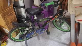 Bicicleta infantil con ruedas verdes