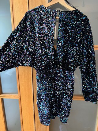 Vestido corto lentejuelas negro multicolor