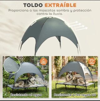 Cama elevada para mascotas con toldo