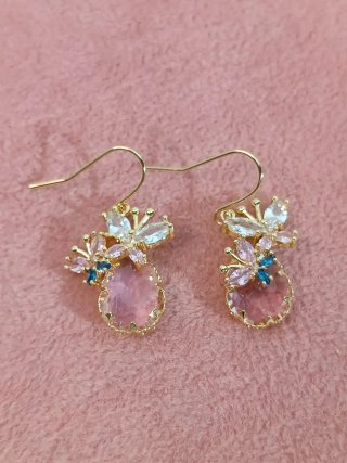 Pendientes Flor Rosa y Circonitas Dorados