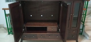 Mueble TV vitrina 10 cajones madera