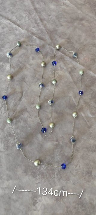 Collana lunga vintage perle blu e argento