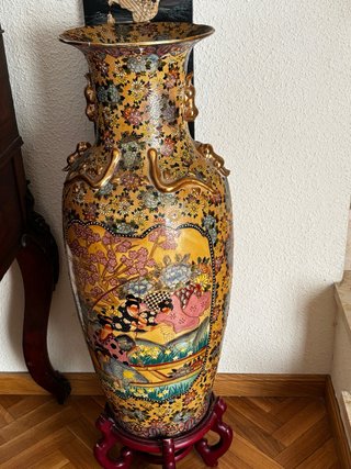 Jarrón Grande Cerámica Oriental Multicolor