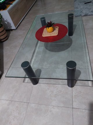 Mesa de centro cristal y metal