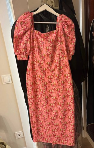 Vestido fiesta estampado floral rosa