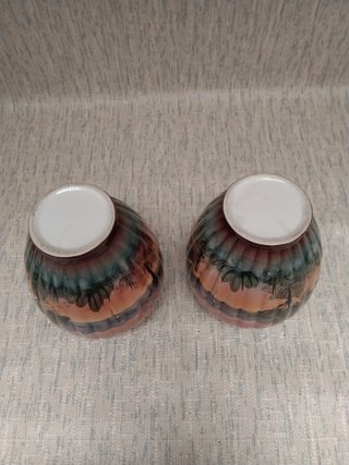 Juego 2 jarrones cerámica pintados a mano vintage