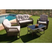 Sofa Terraza Rattan Marron + Cojin Beige