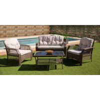 Sofa Terraza Rattan Marron + Cojin Beige