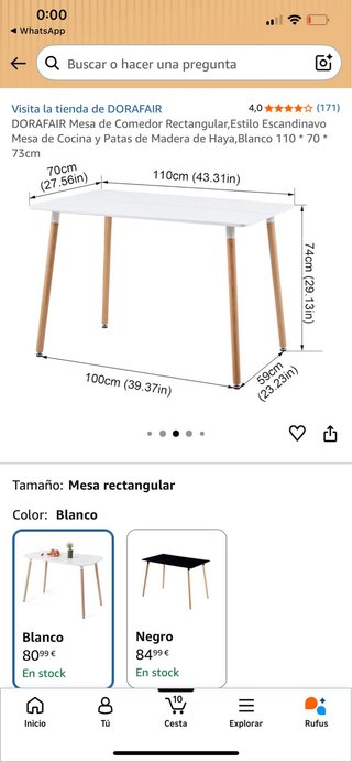 Mesa comedor blanca con 4 sillas venta en persona
