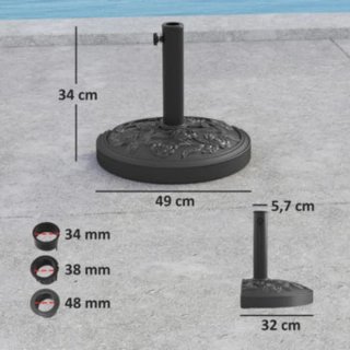 Base sombrilla semicircular negra resina meta