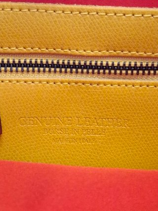 Bolso de piel genuina, amarillo con flecos