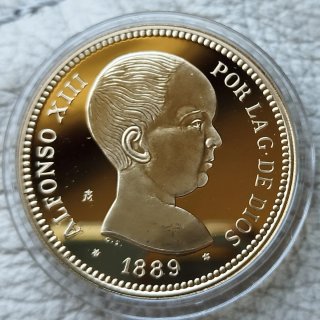20 ptas de plata y oro 1889 recreación de la FNMT