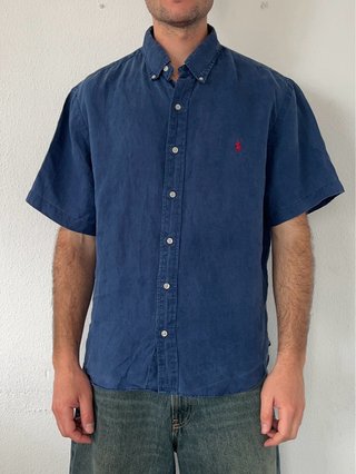 Camisa Ralph Lauren Lino Azul