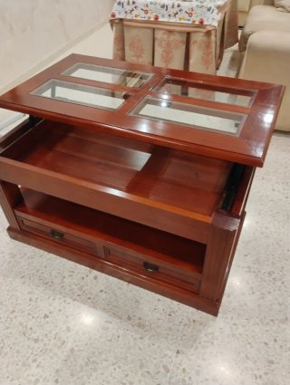 Mesa centro madera maciza y cristal abatible