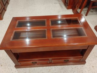 Mesa centro madera maciza y cristal abatible