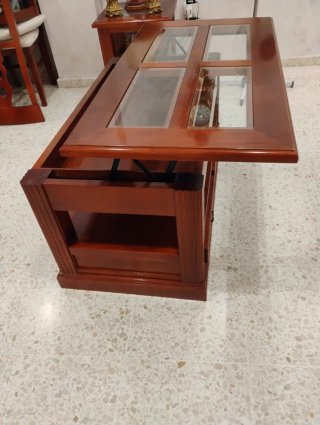 Mesa centro madera maciza y cristal abatible