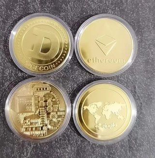 Conjunto 4 Monedas Réplica Criptomonedas Bañadas O
