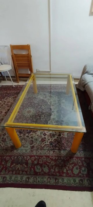 Mesa de centro cristal y hierro naranja