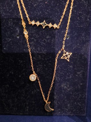 Collar Swarovski Doble Cadena Luna y Estrellas