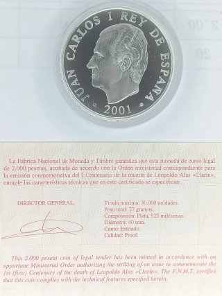 Moneda 2000 pts Leopoldo Alas Clarín 2001
