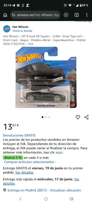 Hot Wheels 2019 Audi R8 Spyder 130/250