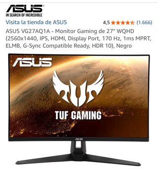 Monitor Gaming ASUS TUF 2K 170hz 1ms 27” ips
