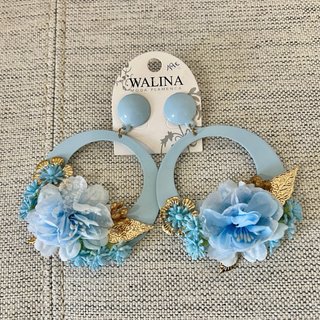 Pendientes Flamenca Walina Flores Azules Dorados