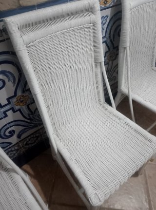 Juego de 3 Sillas de Mimbre Blancas