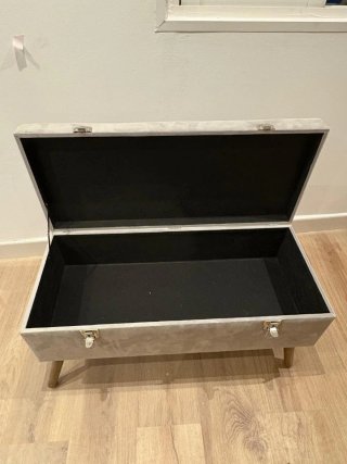 Baúl de tela beige gris
