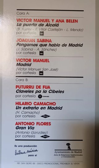 LP A Madrid Promo 1988 Maxi-Single  12" a 45 RPM.