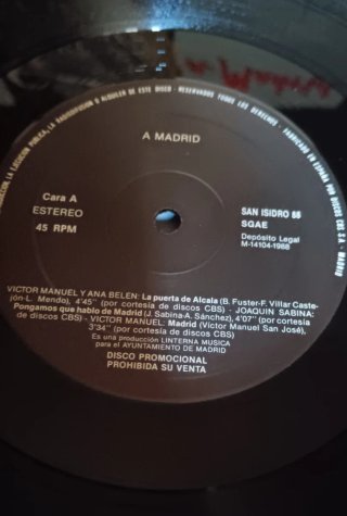 LP A Madrid Promo 1988 Maxi-Single  12" a 45 RPM.