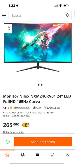 Monitor Nilox 24 FullHD 165Hz Curvo