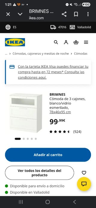 Cómoda BRIMNES IKEA blanca y cristal
