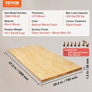 Mesa de Madera, 47.2" x 29.5" x 1.5", Capacidad de Carga de 330 lb, Escritorio Universal de Madera Sólida en Una Sola Pieza para Marco de Escritorio de Pie Eléctrico Ajustable en Altura, Encimera ...