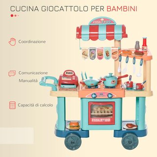 Cocina de Juguete para Niños de 3 a 6 Años, Cafetería Restaurante con 50 Accesorios Incluidos, 79.5 X 33 X 90.5Cm