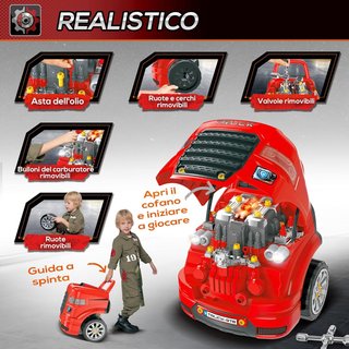 Taller Camión Juguete Con Motor Y 61 Accesorios Para Niños De 3-5 Años, Ruedas Y Asa, 40X39X47Cm, Rojo
