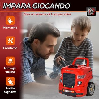 Taller Camión Juguete Con Motor Y 61 Accesorios Para Niños De 3-5 Años, Ruedas Y Asa, 40X39X47Cm, Rojo