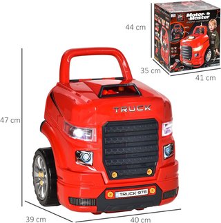 Taller Camión Juguete Con Motor Y 61 Accesorios Para Niños De 3-5 Años, Ruedas Y Asa, 40X39X47Cm, Rojo