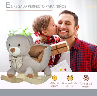 Caballo Balancín en Forma de Oso con Sonidos, Caballito Balancín para Niños de 18-36 Meses Interactivo, Gris, 60X33X50Cm
