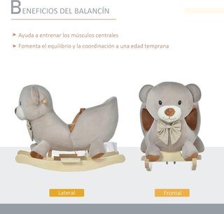 Caballo Balancín en Forma de Oso con Sonidos, Caballito Balancín para Niños de 18-36 Meses Interactivo, Gris, 60X33X50Cm